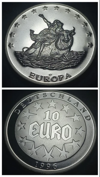 Escoines Koleksiyon 39963676dadb09a8ab 1996 Almanya 10Euro Europa Hatıra madeni para 26.2Gram 40mm ürün görseli 1