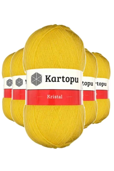 5 Adet Kristal Çift Katlı El Örgü Lif İpi Sarı K301 ürün görseli