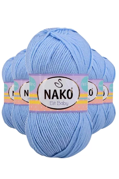 5 Adet Elite Baby El Örgü İpi Tüylenmeyen Bebek Yünü Mavi 10305 ürün görseli