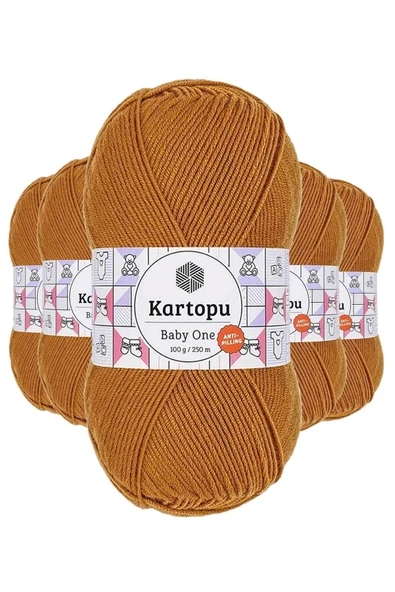 5 Adet Baby One Tüylenmeyen El Örgü İpi Yünü Hardal K1854 ürün görseli