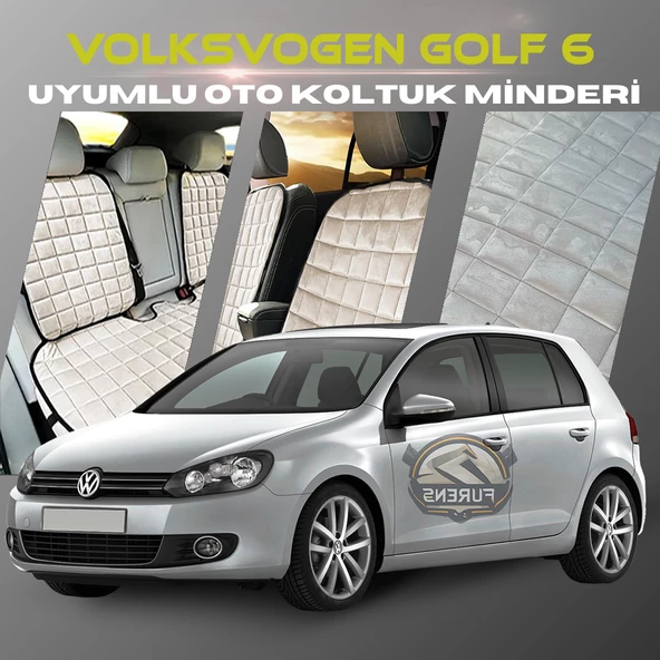 Volksvogen Golf 6 Bej Renk Tay Tüyü Cepli & Terletmez Sırtlı Oto Koltuk Minder Seti - Koltuk Koruma Kılıfı (ÖN & ARKA TAM SET) - 1