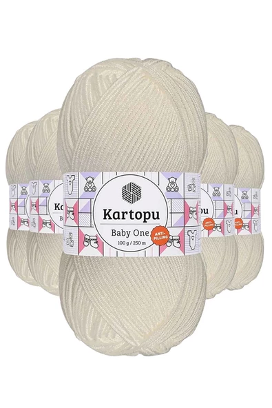 5 Adet Baby One Tüylenmeyen El Örgü İpi Yünü Kırık Beyaz K019 ürün görseli