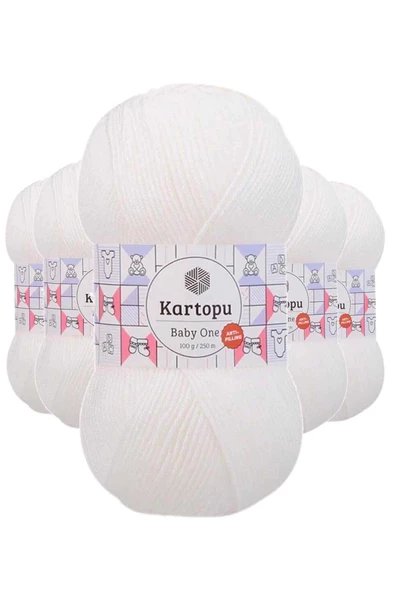 5 Adet Baby One Tüylenmeyen El Örgü İpi Yünü Kar Beyaz K010 ürün görseli