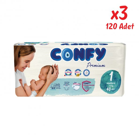 Confy Premium Bebek Bezi 1 Numara Yenidoğan 3 x 40 Adet
