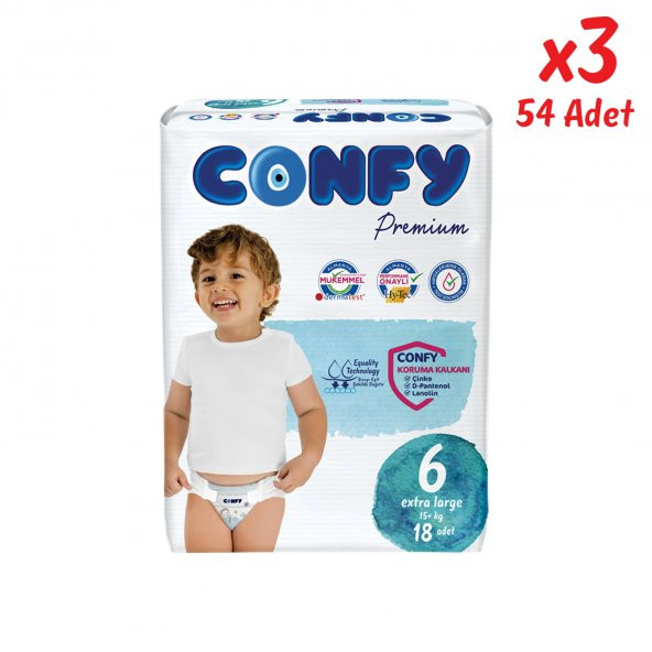 Confy Premium Bebek Bezi 6 Numara XLarge 3 x 18 Adet