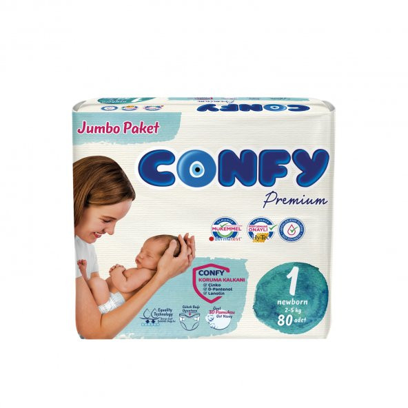 Confy Premium Bebek Bezi 1 Numara Yenidoğan 80 Adet