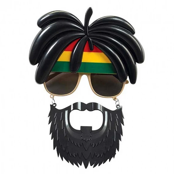 Rasta Peruklu Rasta Sakallı Bob Marley Bıyıklı Parti Gözlüğü 27x18 cm - 1