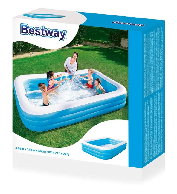 Su Pompalı-Bestway 54009 Deluxe Dikdörtgen Şişme Aile Havuzu - 2
