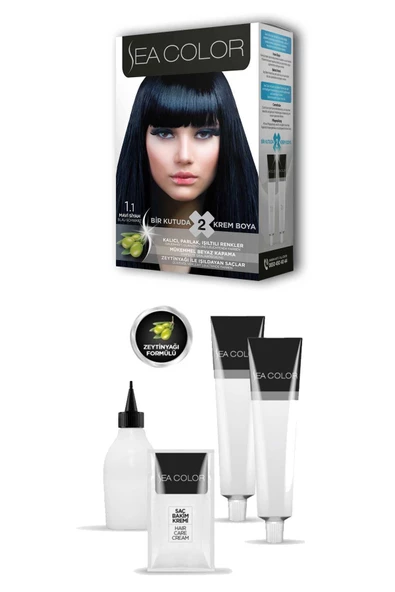 2X2 Tüp Krem Saç Boyası Seti Mavi Siyah No:1.1 - Resim 2