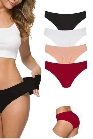 4 Adet Kadın Dikişsiz Lazer Kesim Esnek İz yapmayan Külot S5 ürün görseli