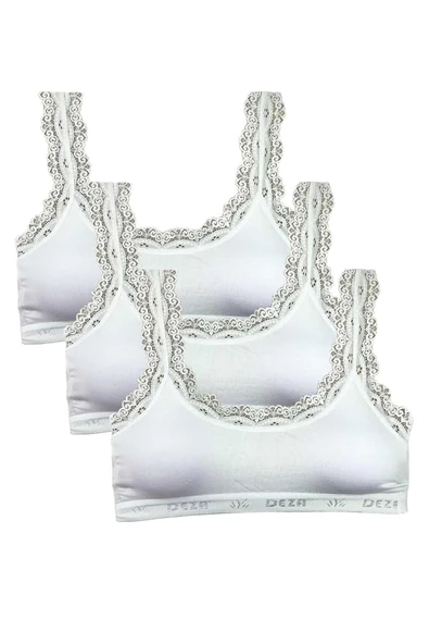 3 Adet Dantel Nakış İşlemeli Pedli Bambu Kadın Büstiyer Beyaz ürün görseli