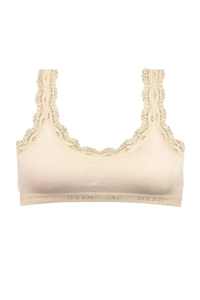 Dantel Nakış İşlemeli Pedli Bambu Kadın Büstiyer Krem ürün görseli