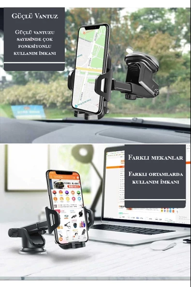 Vantuzlu Araç İçi Uzayan Ayarlanabilir Telefon Tutucu - 3