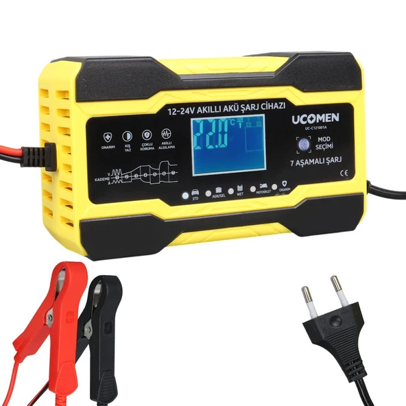 Ayt Ucomen UC-C121001A Sarı 12-24 Volt 10 Amper Led Göstergeli Akü Şarj Cihazı Oto Motor Akü Şarj Aleti - 4