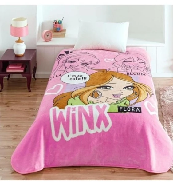 Kristal by Taç Lisanslı Tek Kişilik Çocuk Battaniye (160x220)-Winx Girl Club Pembe