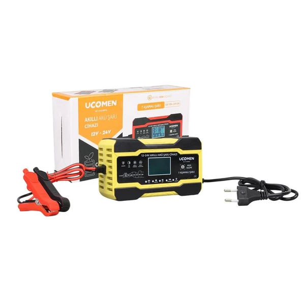 Ayt Ucomen UC-C121001A Sarı 12-24 Volt 10 Amper Led Göstergeli Akü Şarj Cihazı Oto Motor Akü Şarj Aleti - 6