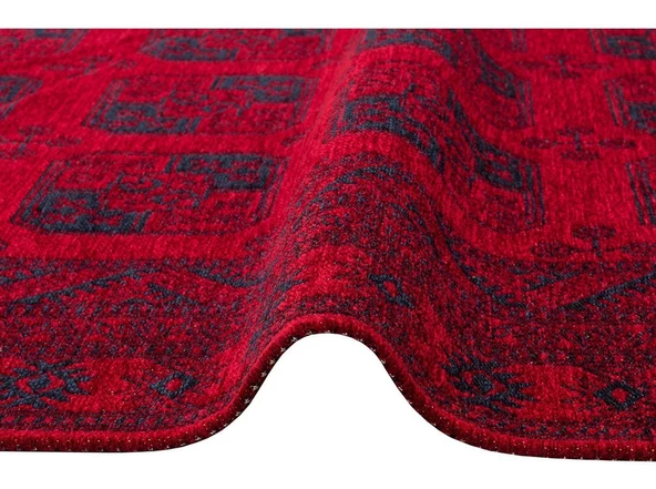 Eko Buhari Afgan Yağcıbedir Desenli Hav Toz Vermez Yıkanabilir Kaymaz Dokuma Halı BHR01 - Resim 3