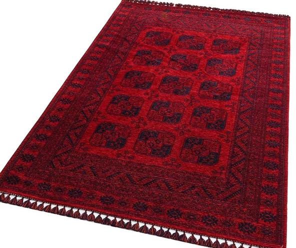 Eko Buhari Afgan Yağcıbedir Desenli Hav Toz Vermez Yıkanabilir Kaymaz Dokuma Halı BHR01 - Resim 2