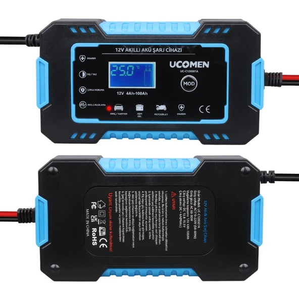 Ayt Ucomen UC-C120501A Mavi 12 Volt 6 Amper Kırmızı Led Göstergeli Akü Şarj Cihazı Oto Motor Akü Şarj Aleti - 5