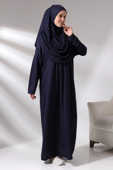 Tek Parça Namaz Elbisesi - Seccade - Tesbih - İbadet Seti - Lacivert - 8