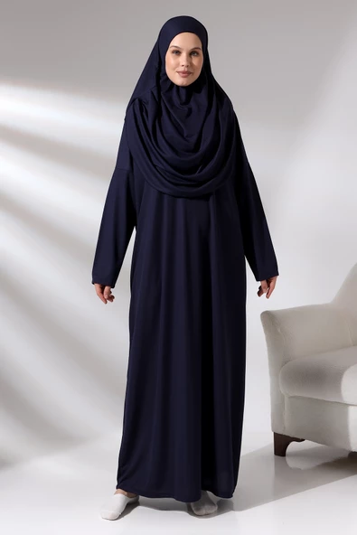 Tek Parça Namaz Elbisesi - Seccade - Tesbih - İbadet Seti - Lacivert - 9