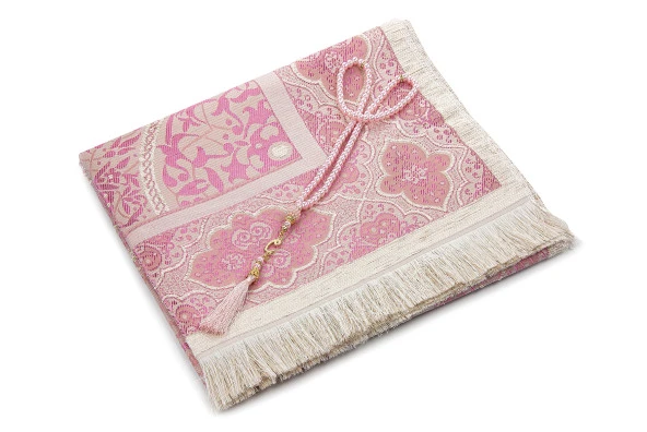 Lüks Açık Renk Osmanlı Şönil Seccade Tesbih Hediyeli Fuşya - Resim 2