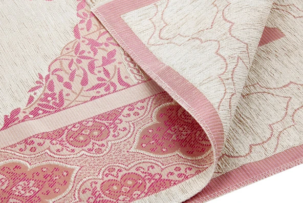 Lüks Açık Renk Osmanlı Şönil Seccade Tesbih Hediyeli Fuşya - Resim 3