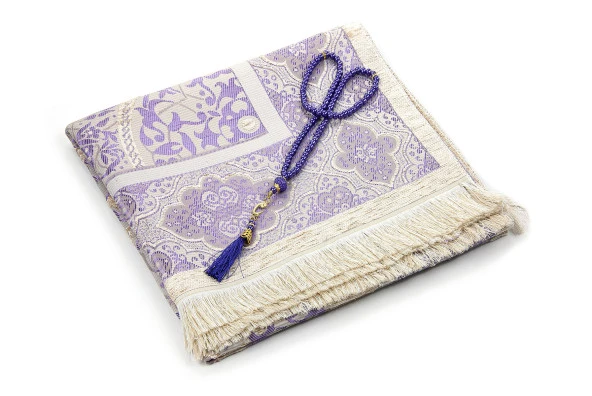 Lüks Açık Renk Osmanlı Şönil Seccade Tesbih Hediyeli Lila - Resim 3