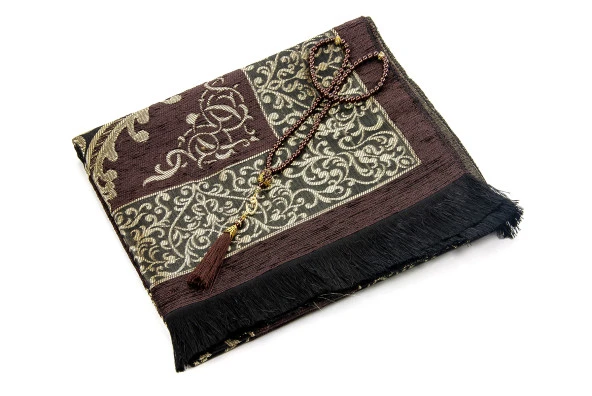 Lüks  Osmanlı Şönil Seccade Tesbih Hediyeli Kahverengi - Resim 2