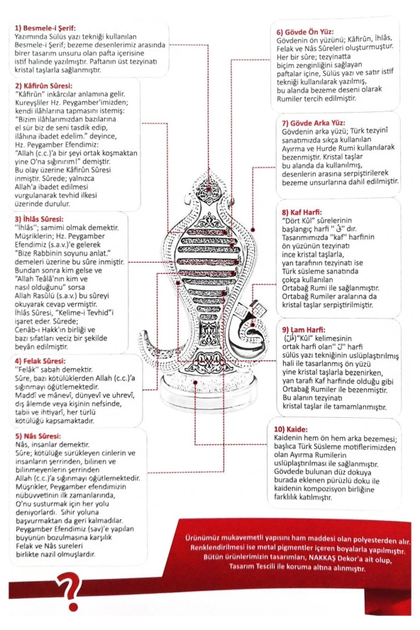 Dört Sure Dört Kûl Yazılı Kristal Taşlı Dini Hediyelik Biblo Sarı - 3