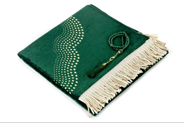 Mihrap Desenli Düz Şönil Seccade Yeşil - Resim 2