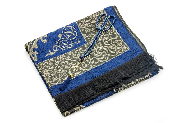 Lüks  Osmanlı Şönil Seccade Tesbih Hediyeli Lacivert - Resim 2