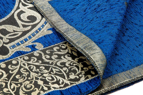 Lüks  Osmanlı Şönil Seccade Tesbih Hediyeli Lacivert - Resim 3