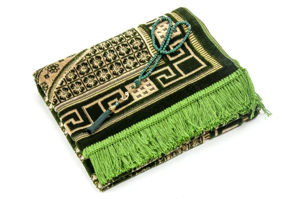 Lüks Kadife Şipinger Seccade  Tesbih Hediyeli Açık Yeşil - Resim 2