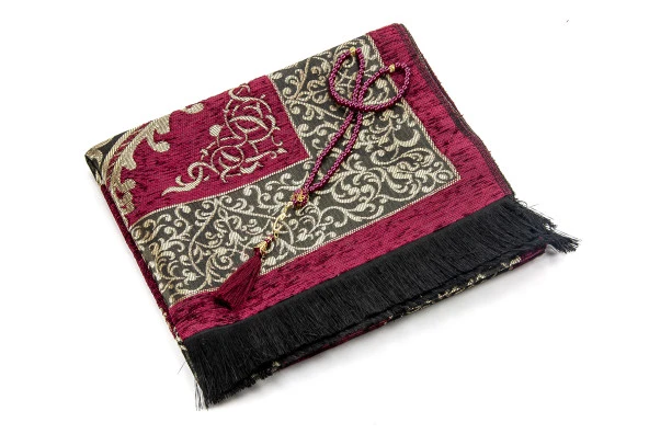 Lüks  Osmanlı Şönil Seccade Tesbih Hediyeli Kırmızı - Resim 2