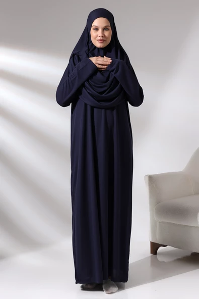 Tek Parça Namaz Elbisesi - Seccade - Tesbih - İbadet Seti - Lacivert - 4