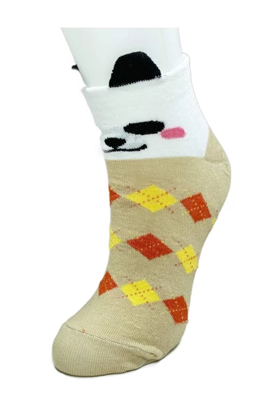 3 Çift Köpek Temalı 3 Boyutlu Kulaklı Pamuk Ekose Kadın Bilek Çorap - Resim 4