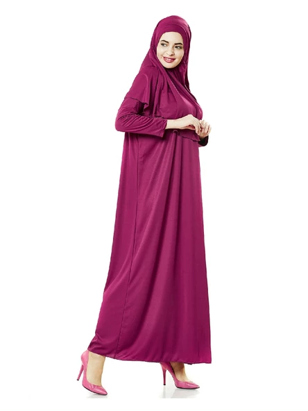 Fuşya Namaz Elbisesi - Ravza Motifli Seccade ve Tesbih - İbadet Seti - Resim 3