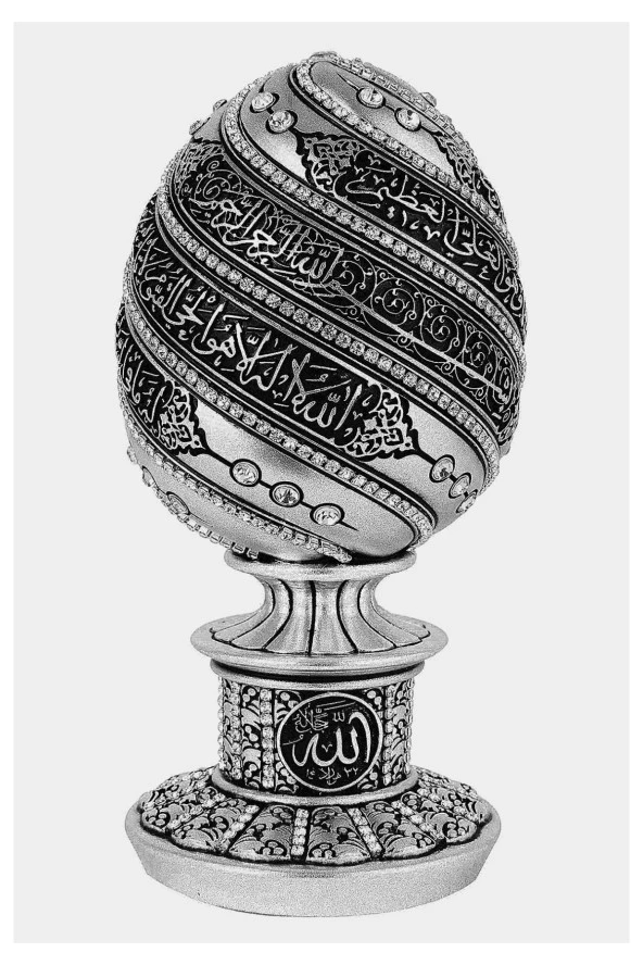 Yumurta Ayetel Kürsi Kristal Taşlı Dini Hediyelik Biblo (Küçük Boy) Gümüş