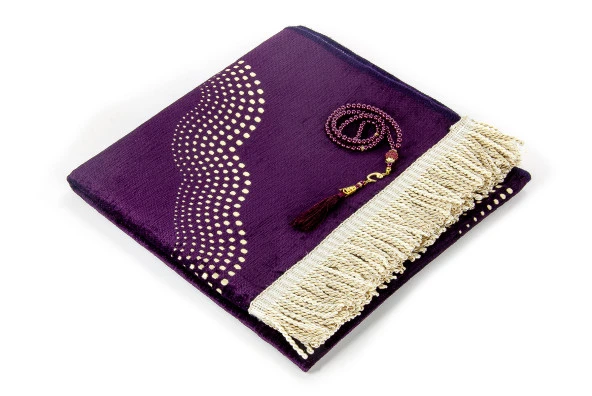 Mihrap Desenli Düz Şönil Seccade Mor - Resim 2