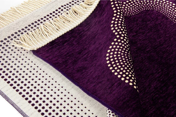 Mihrap Desenli Düz Şönil Seccade Mor - Resim 3