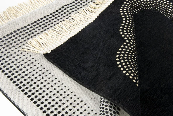 Mihrap Desenli Düz Şönil Seccade Siyah - Resim 2