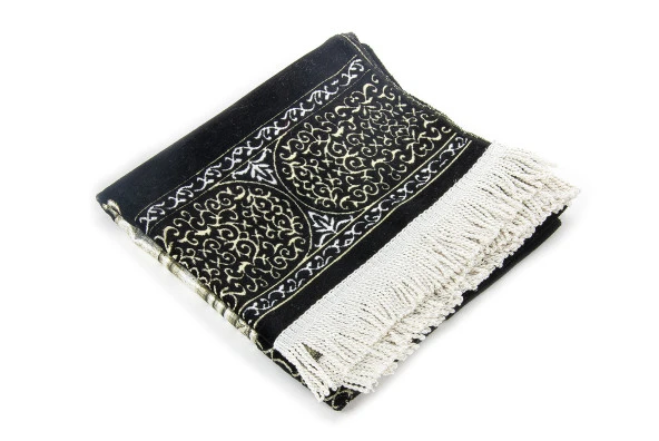 Makamı İbrahim Desenli Lüks Şönil Seccade  Siyah - Resim 2