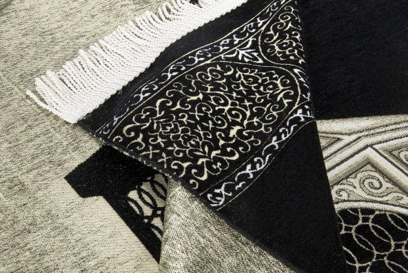 Makamı İbrahim Desenli Lüks Şönil Seccade  Siyah - Resim 3