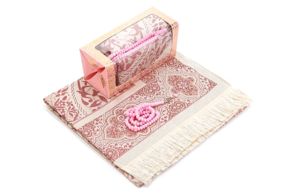 Özel Hediyelik Kutulu Seccadeli Tesbihli Set Pembe - Resim 3