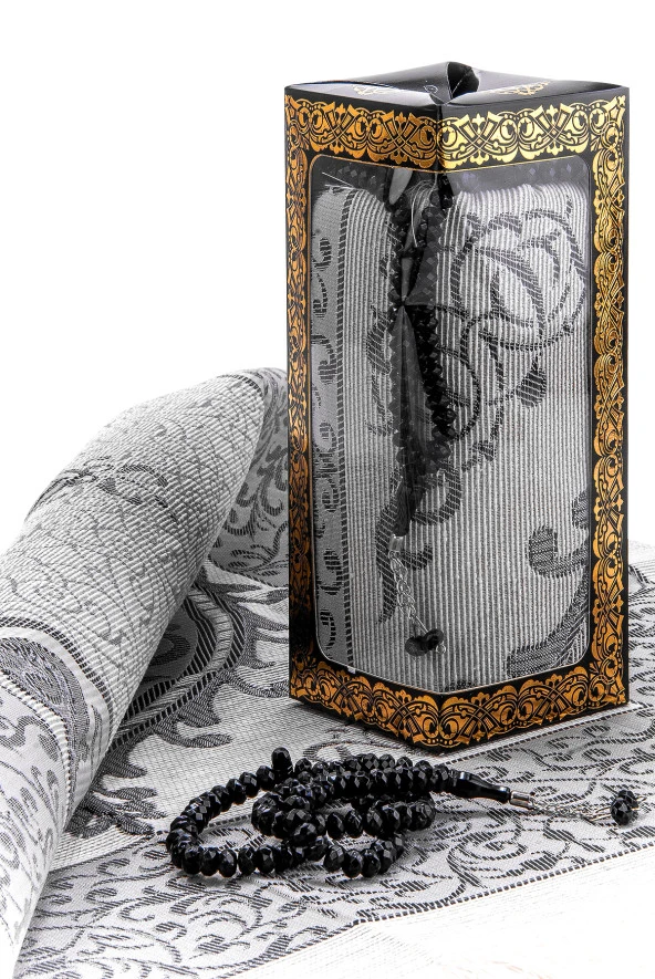 Özel Hediyelik Kutulu Seccadeli Tesbihli Set Siyah - Resim 4