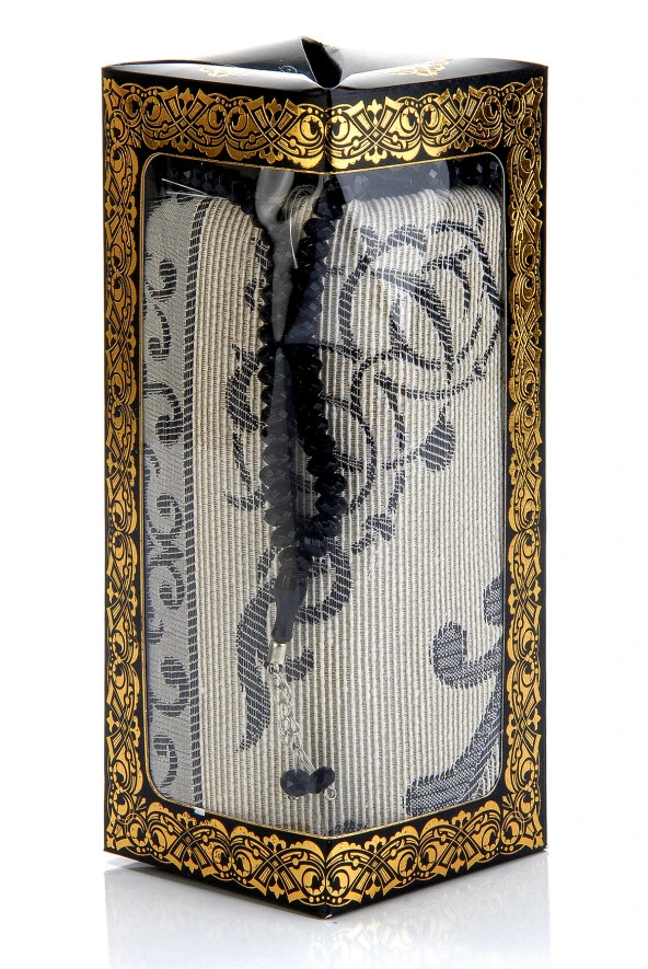 Özel Hediyelik Kutulu Seccadeli Tesbihli Set Siyah - Resim 5