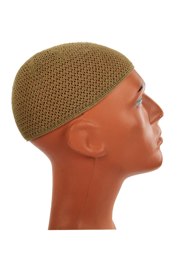 Lüks Çelik Örme Namaz Takkesi Kahverengi 1 Adet - Resim 4