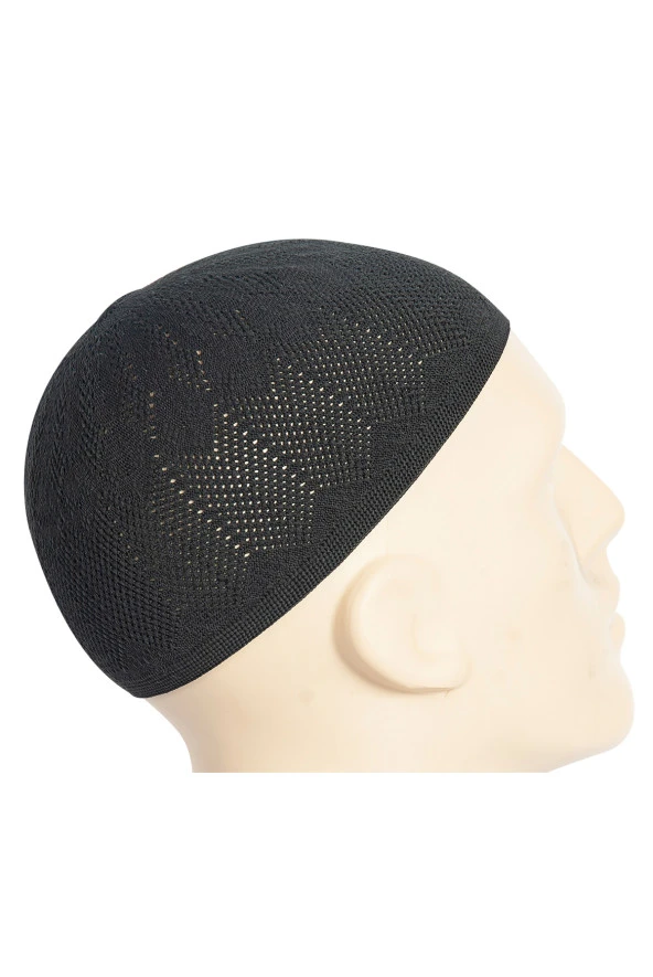 Safir İnce Örme Dantel Namaz Takkesi Siyah 1 Adet - Resim 5