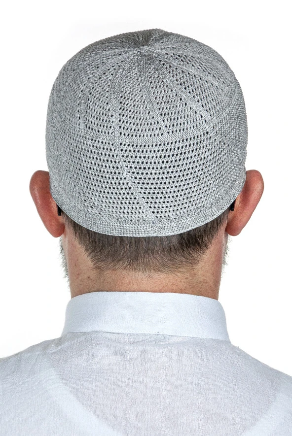 Gold Lüks Dantel Örme Namaz Takkesi Koyu Gri 1 Adet - 3